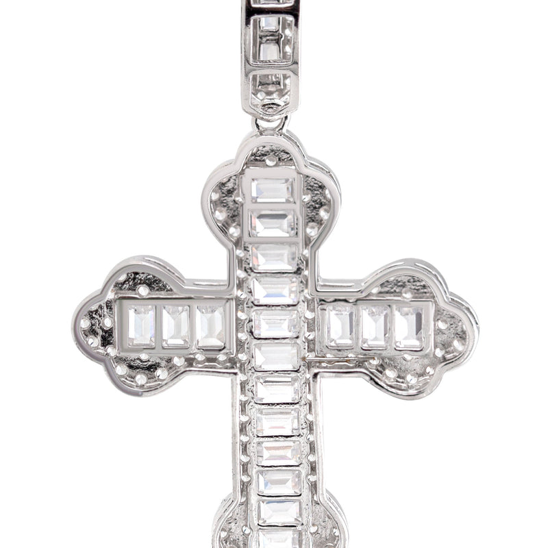 Silver Pendant - White Gold Cross Baguette Pendant | Appx 5 Grams