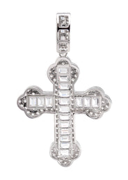Silver Pendant - White Gold Cross Baguette Pendant | Appx 5 Grams