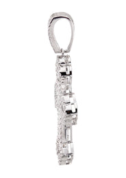Silver Pendant - White Gold Cross Baguette Pendant | Appx 5 Grams