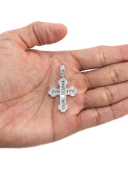Silver Pendant - White Gold Cross Baguette Pendant | Appx 5 Grams