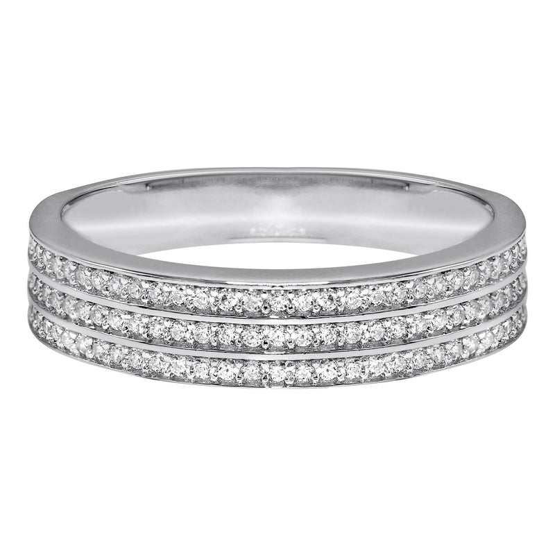 Mens Silver CZ Wedding Band Ring | Appx 3.4 Grams