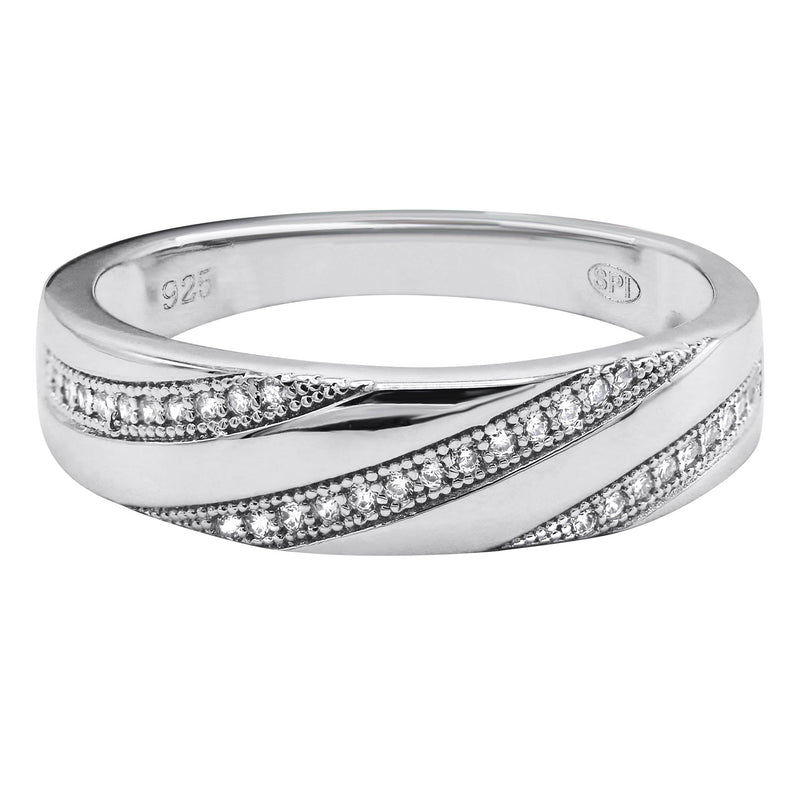 Mens Silver CZ Wedding Band | Appx 3.7 Grams