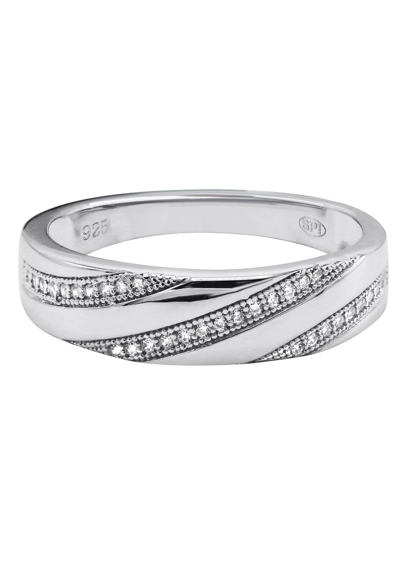 Mens Silver CZ Wedding Band | Appx 3.7 Grams