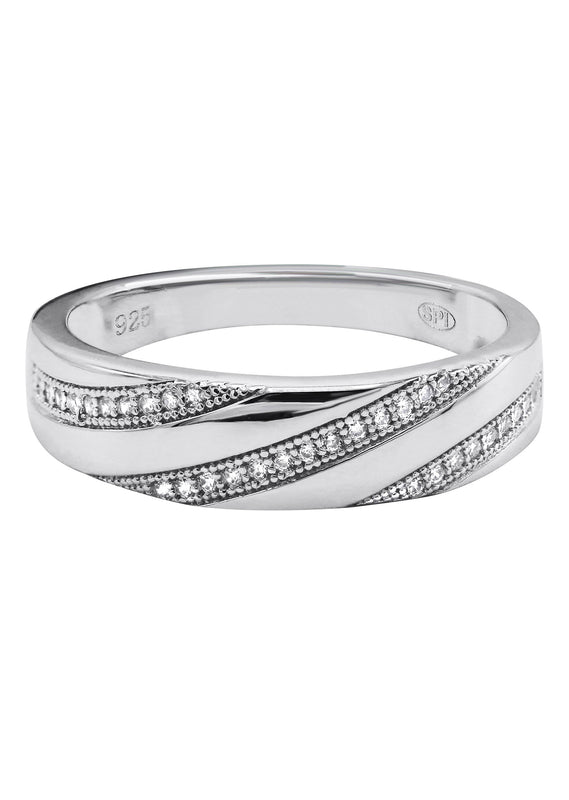 Mens Silver CZ Wedding Band | Appx 3.7 Grams