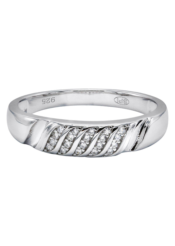 Mens Silver CZ Wedding Band | Appx 3.4 Grams
