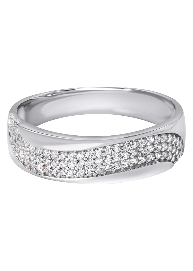 Mens Silver CZ Wave Wedding Band | Appx 3.7 Grams
