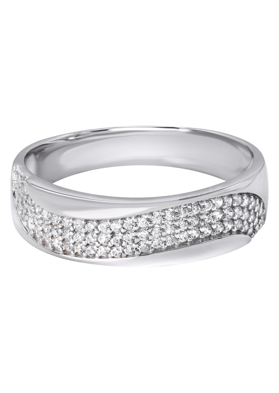 Mens Silver CZ Wave Wedding Band | Appx 3.7 Grams