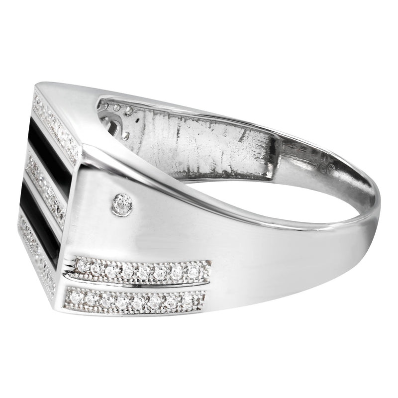 Mens Silver CZ Onyx Ring | Appx 7 Grams
