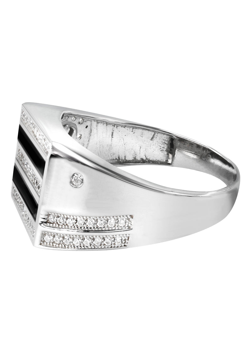 Mens Silver CZ Onyx Ring | Appx 7 Grams