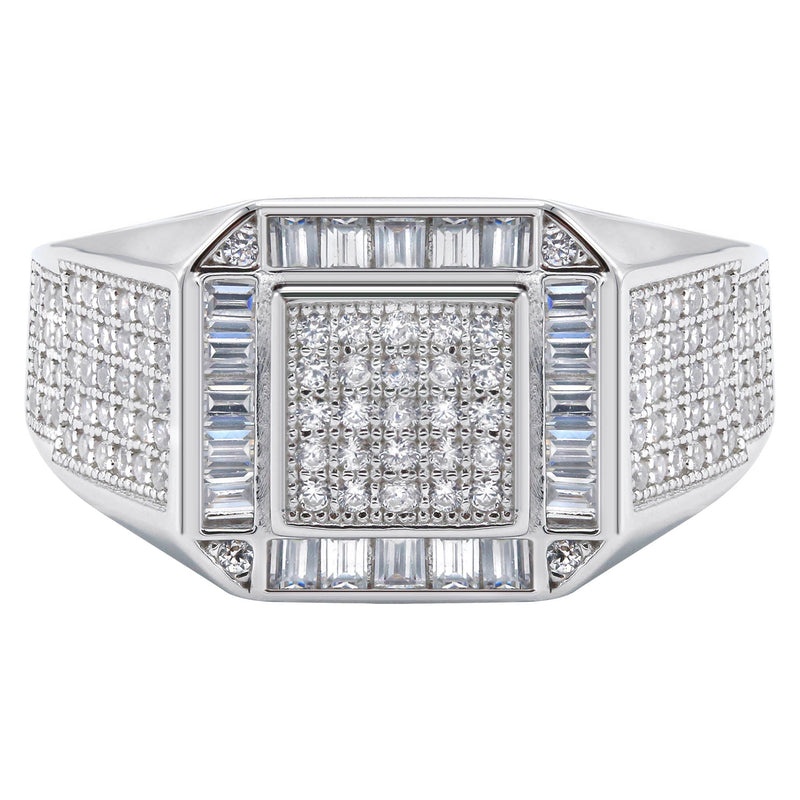 Mens Silver CZ  Baguette Signet Ring | Appx 5.5 Grams