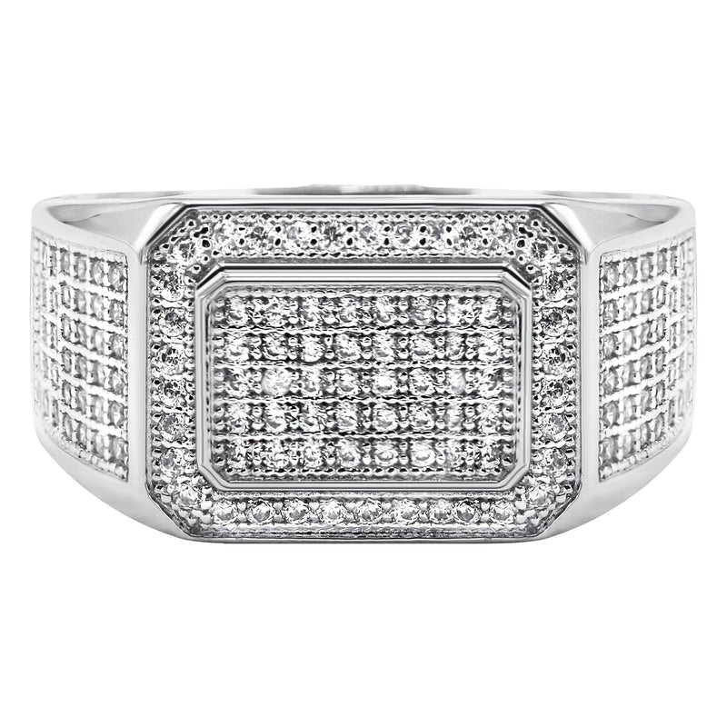 Mens Silver CZ Signet Ring | Appx 6.4 Grams