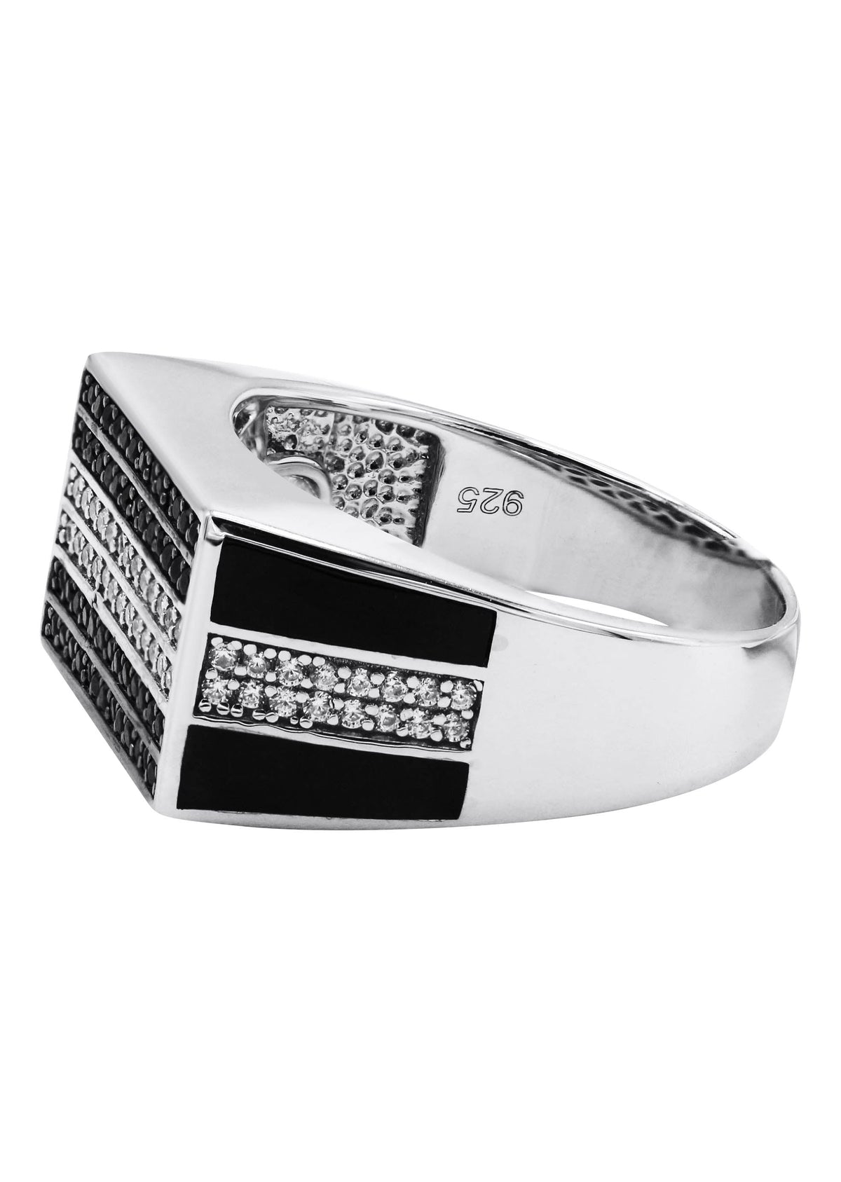 Mens Silver CZ Onyx Ring | Appx 6.6 Grams
