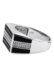 Mens Silver CZ Onyx Ring | Appx 6.6 Grams