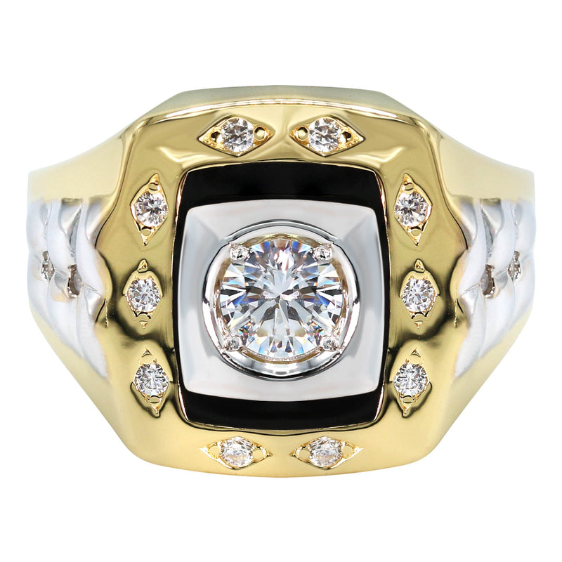 Mens Silver CZ Gold Signet Ring | Appx 8.4 Grams