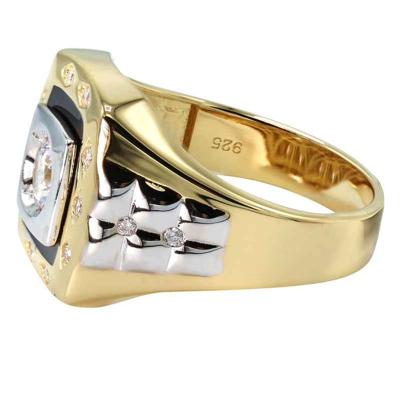 Mens Silver CZ Gold Signet Ring | Appx 8.4 Grams