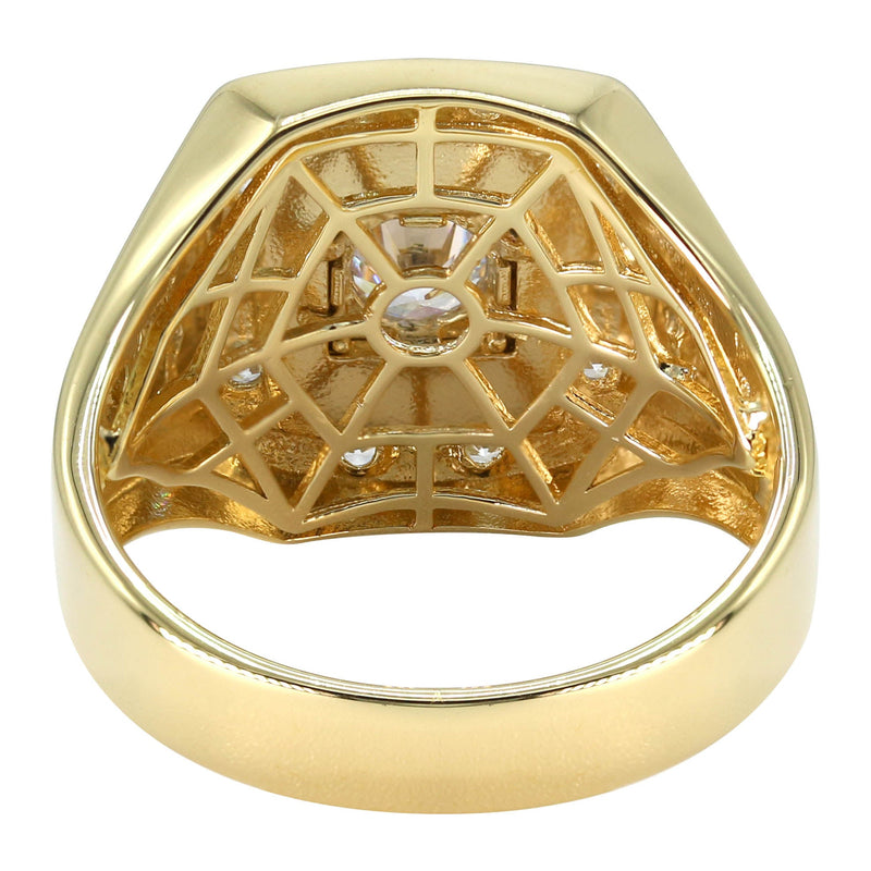 Mens Silver CZ Gold Signet Ring | Appx 8.4 Grams