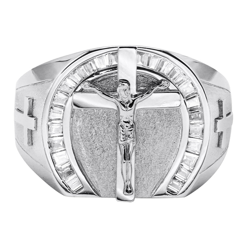 Mens Silver CZ Jesus Ring | Appx 7.6 Grams