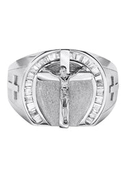 Mens Silver CZ Jesus Ring | Appx 7.6 Grams