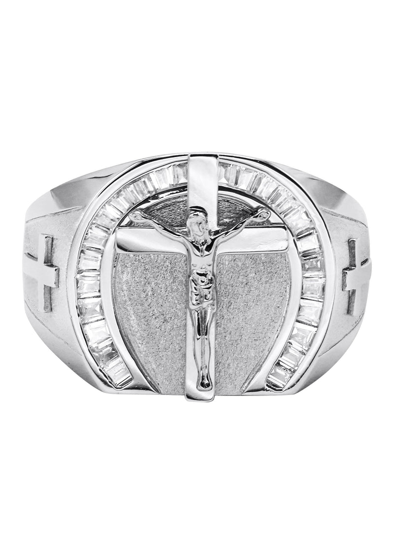 Mens Silver CZ Jesus Ring | Appx 7.6 Grams