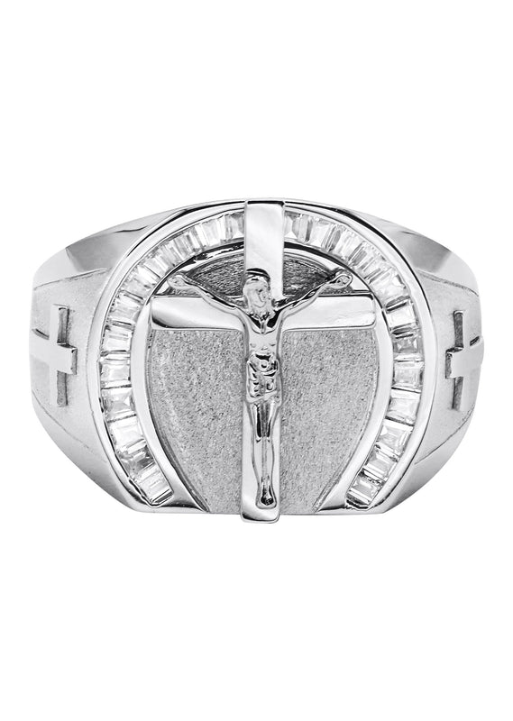 Mens Silver CZ Jesus Ring | Appx 7.6 Grams