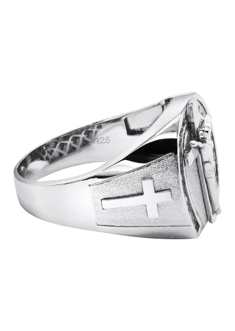 Mens Silver CZ Jesus Ring | Appx 7.6 Grams