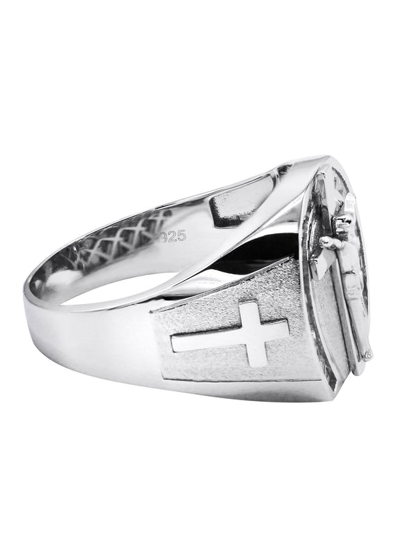 Mens Silver CZ Jesus Ring | Appx 7.6 Grams
