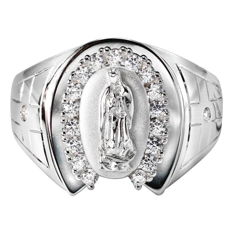 Mens Silver CZ Virgin Mary Ring | Appx 6.3 Grams