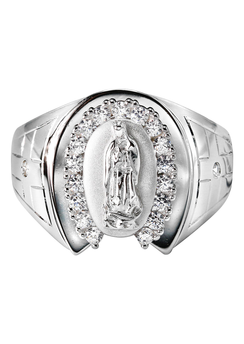 Mens Silver CZ Virgin Mary Ring | Appx 6.3 Grams