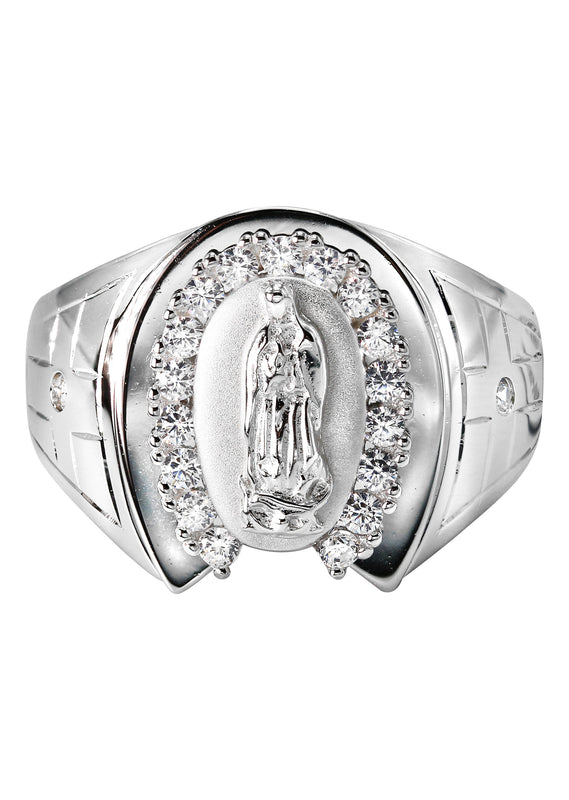 Mens Silver CZ Virgin Mary Ring | Appx 6.3 Grams