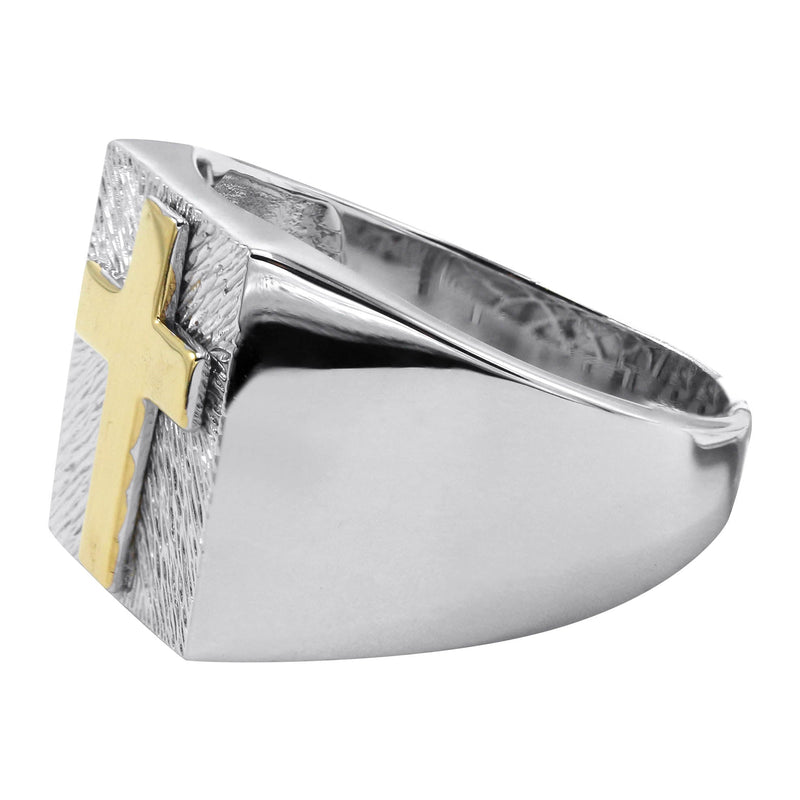 Mens Silver Gold Cross Pinky Ring | Appx 6.8 Grams
