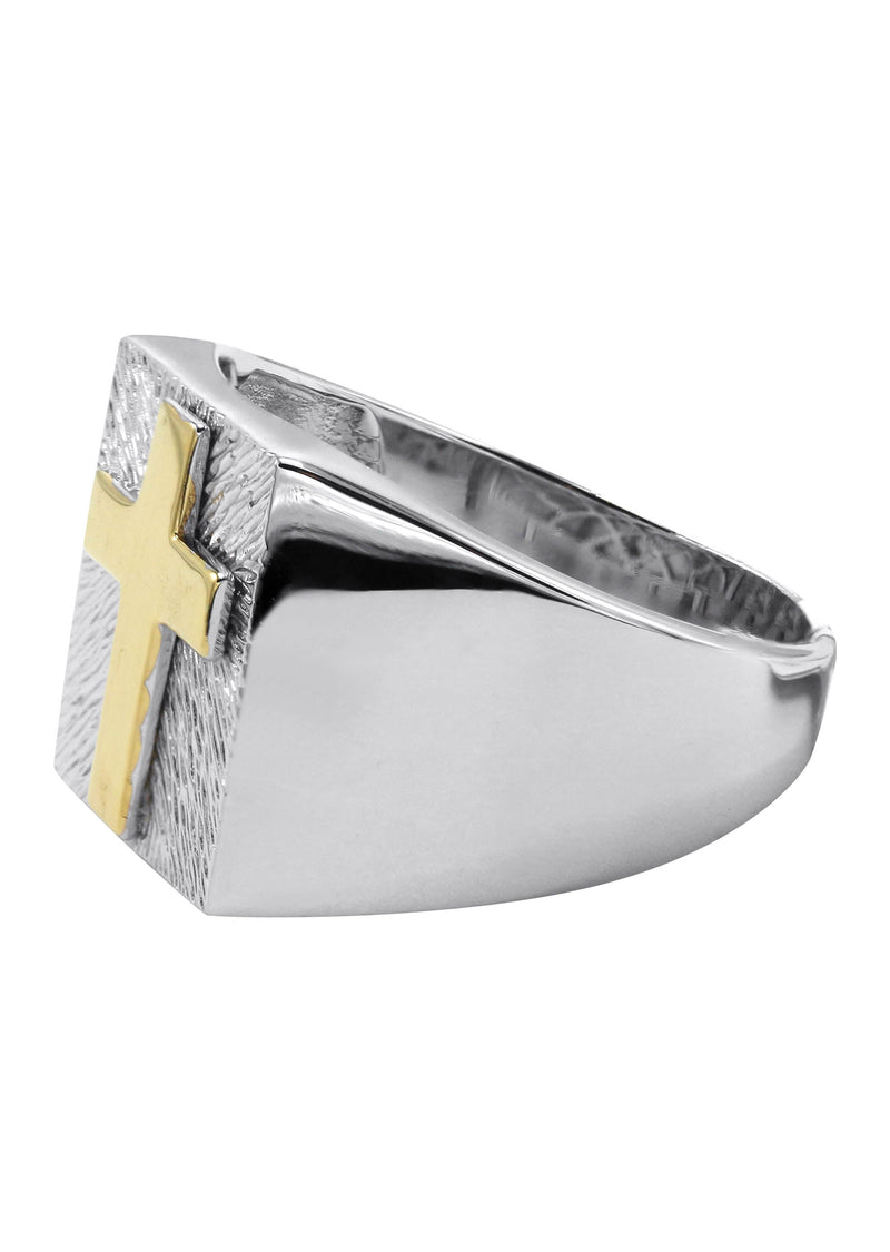 Mens Silver Gold Cross Pinky Ring | Appx 6.8 Grams