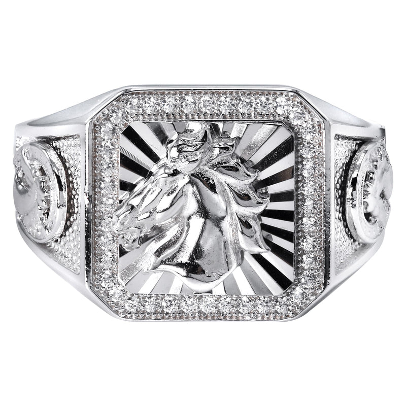Mens Silver Horse Emblem Ring | Appx 8.3 Grams
