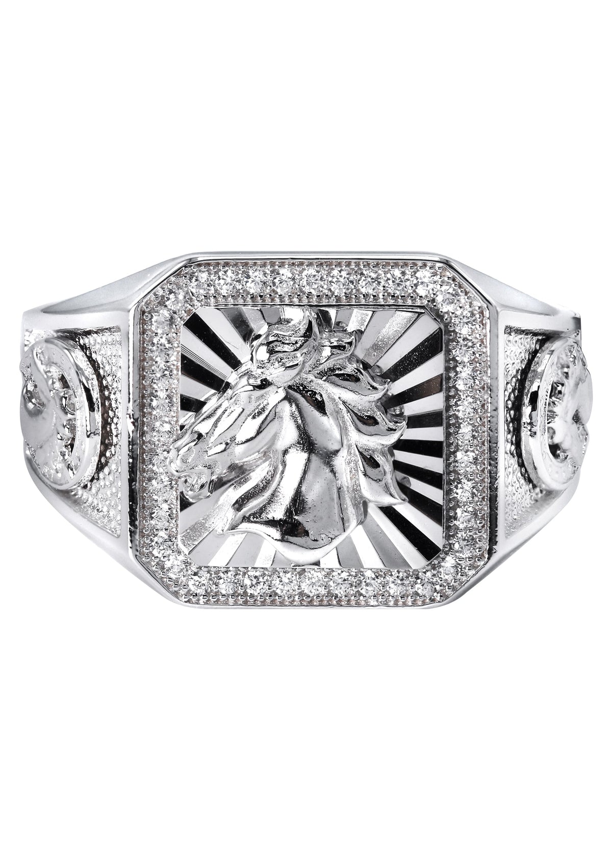 Mens Silver Horse Emblem Ring | Appx 8.3 Grams