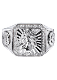 Mens Silver Horse Emblem Ring | Appx 8.3 Grams
