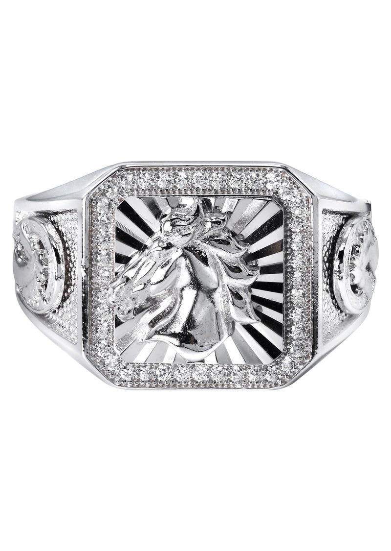 Mens Silver Horse Emblem Ring | Appx 8.3 Grams