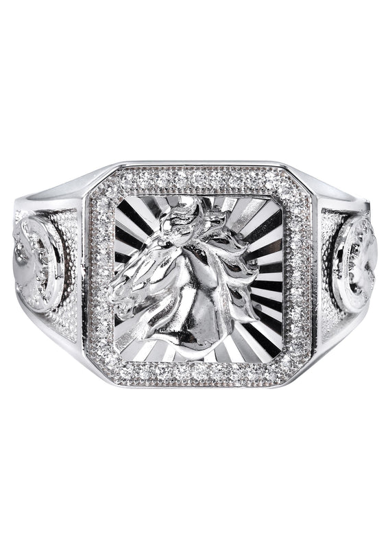 Mens Silver Horse Emblem Ring | Appx 8.3 Grams
