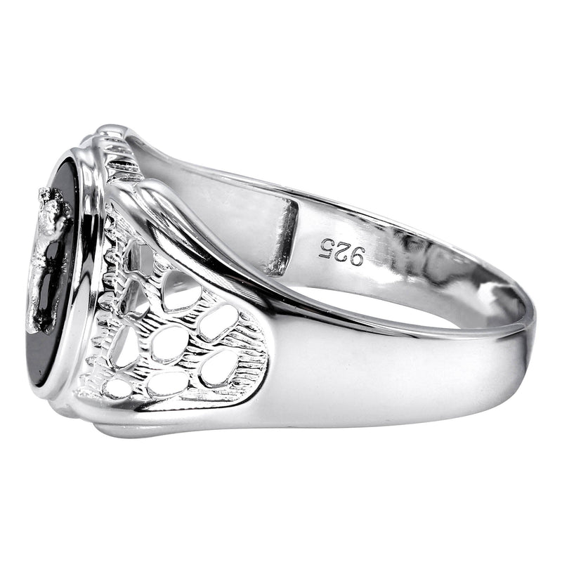 Mens Silver Onyx Liberty Signet Ring | Appx 4 Grams