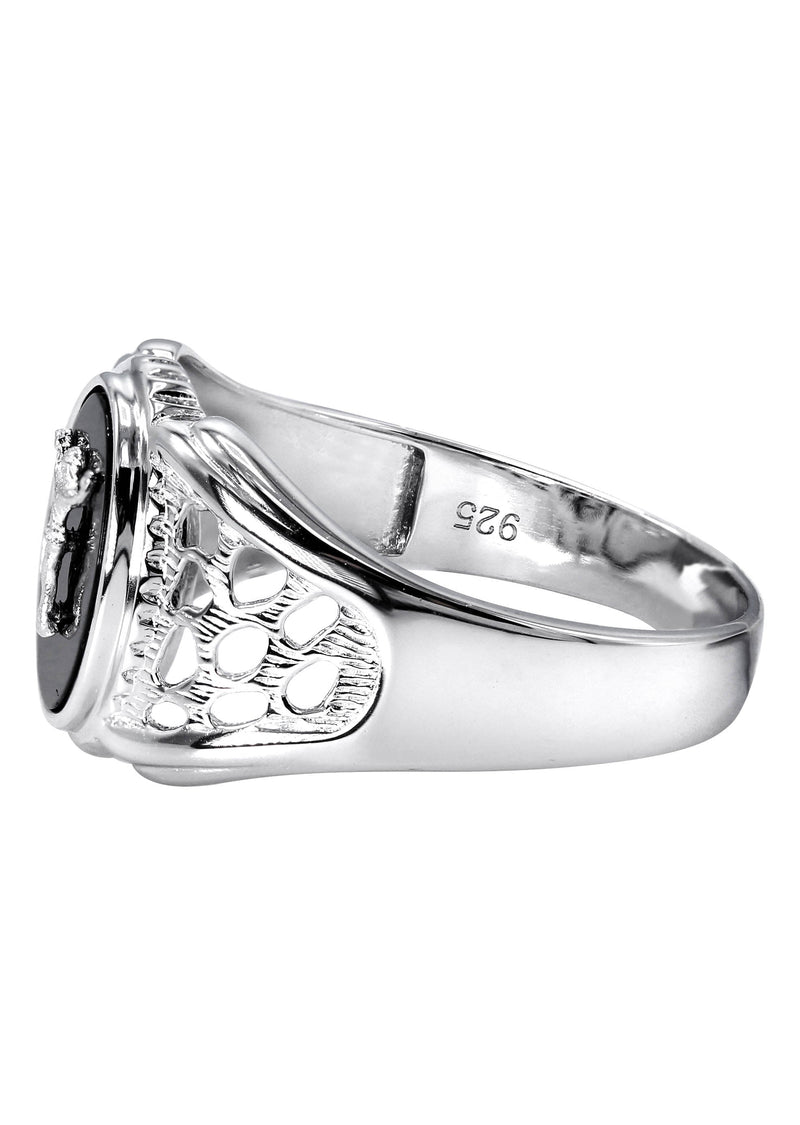 Mens Silver Onyx Liberty Signet Ring | Appx 4 Grams