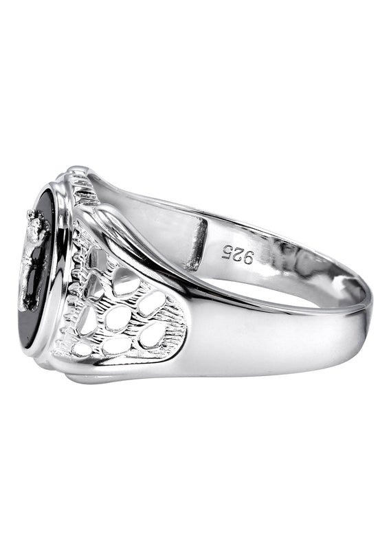 Mens Silver Onyx Liberty Signet Ring | Appx 4 Grams