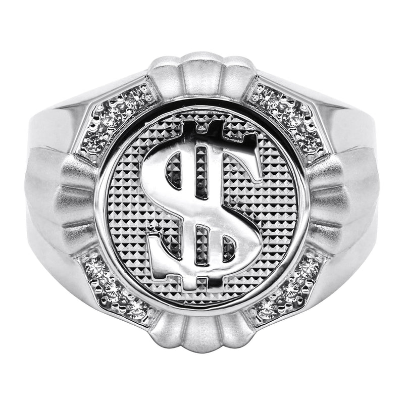 Mens Silver Dollar Sign Signet Ring | Appx 9.3 Grams
