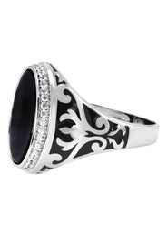 Mens Silver Round Onyx Signet Ring | Appx 7 Grams
