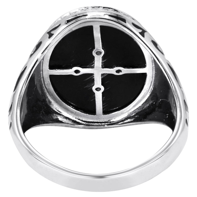 Mens Silver Round Onyx Signet Ring | Appx 7 Grams