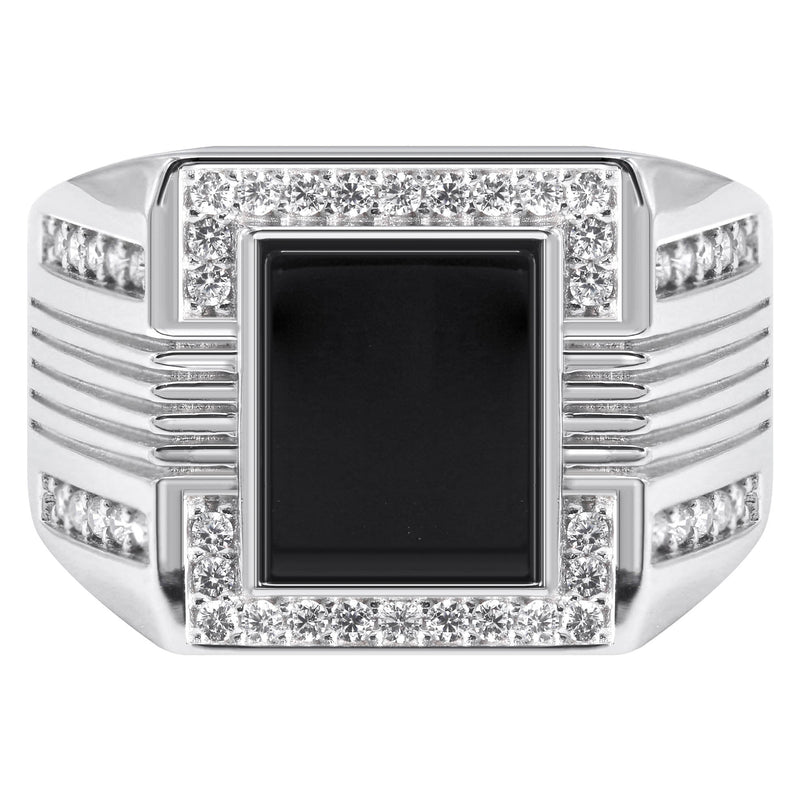 Mens Silver CZ Onyx Pinky Ring | Appx 7.5 Grams