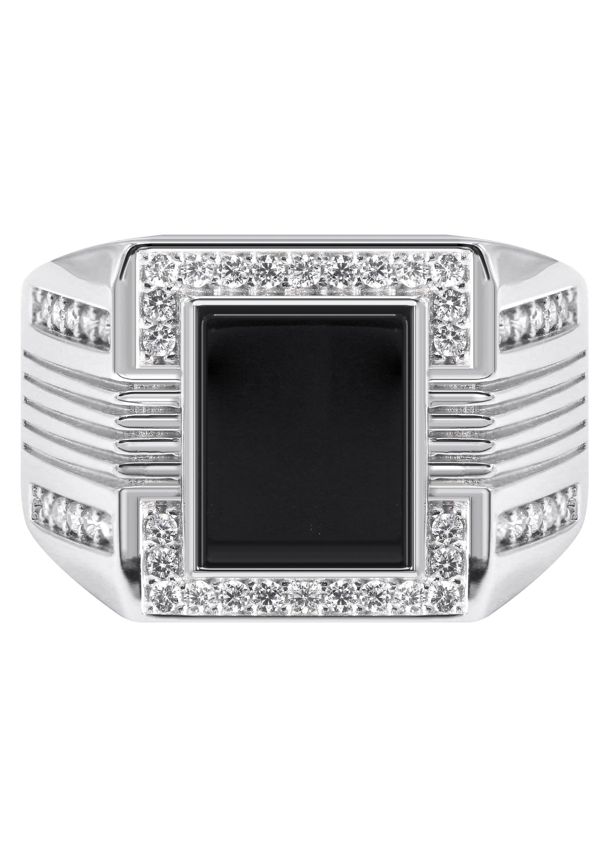 Mens Silver CZ Onyx Pinky Ring | Appx 7.5 Grams