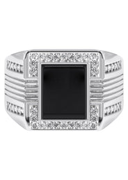 Mens Silver CZ Onyx Pinky Ring | Appx 7.5 Grams