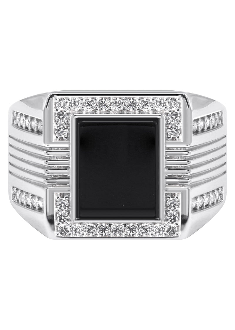 Mens Silver CZ Onyx Pinky Ring | Appx 7.5 Grams