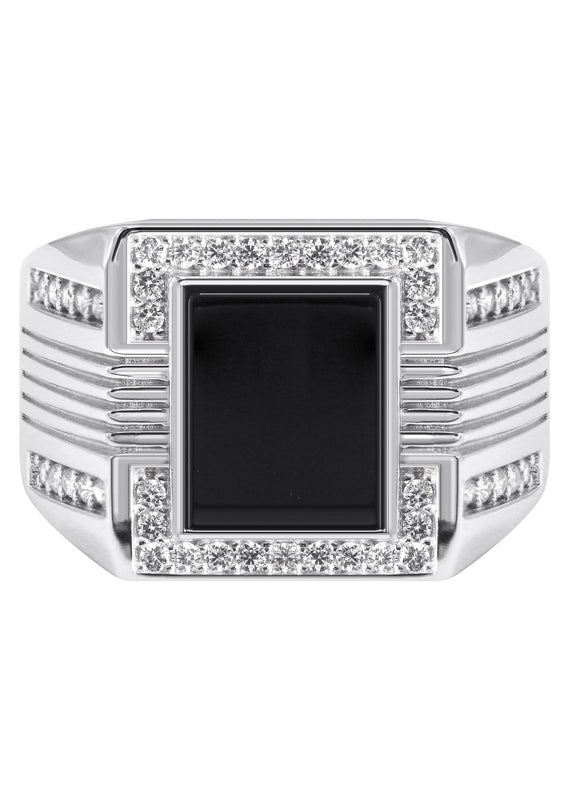 Mens Silver CZ Onyx Pinky Ring | Appx 7.5 Grams