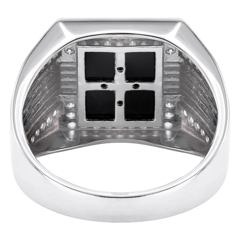 Mens Silver CZ Onyx Pinky Ring | Appx 7.5 Grams