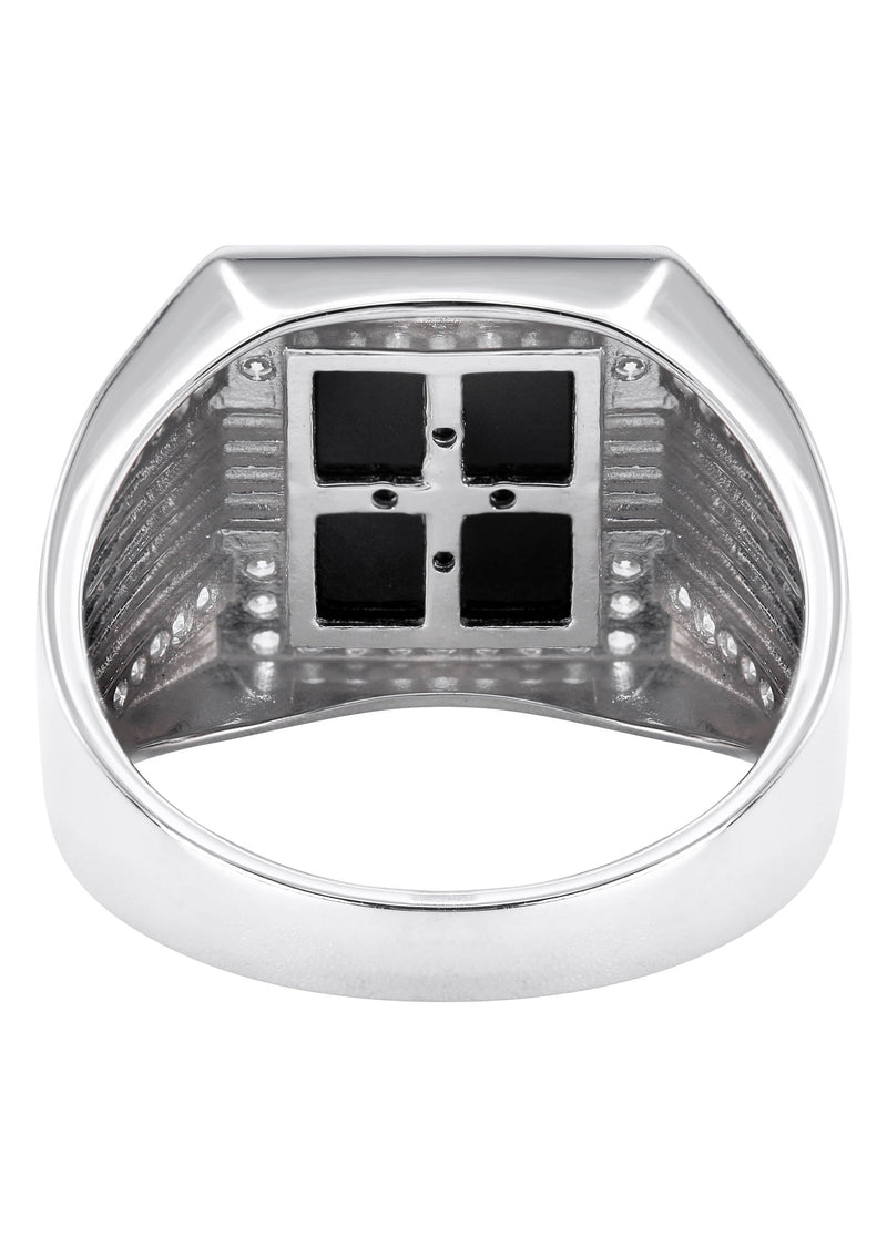 Mens Silver CZ Onyx Pinky Ring | Appx 7.5 Grams