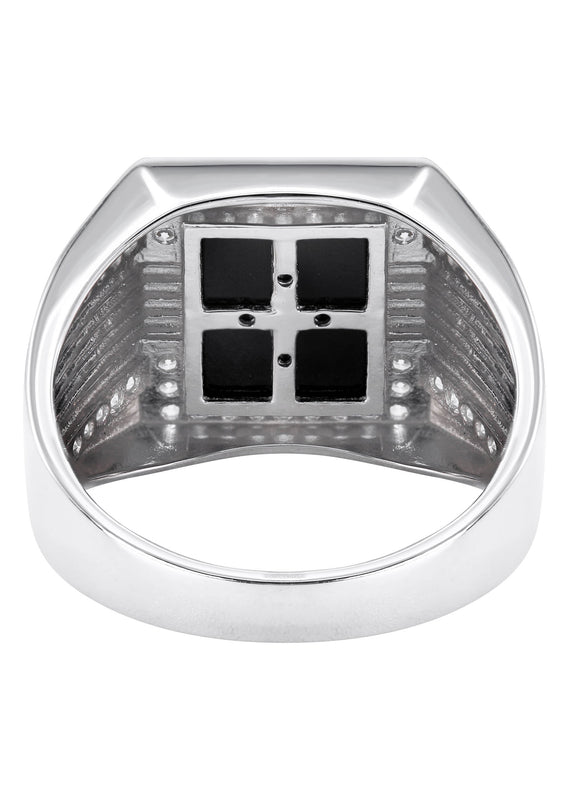 Mens Silver CZ Onyx Pinky Ring | Appx 7.5 Grams